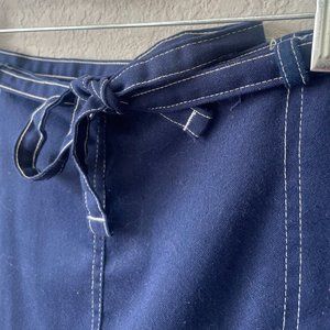 1970s Navy Blue Wrap Skirt w/ White Topstitching 70s